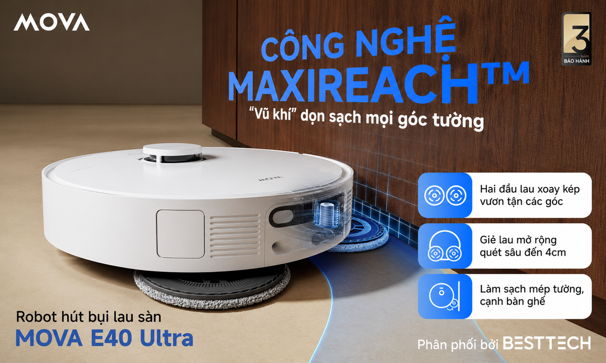 Robot hút bụi tự cấp xả nước đáng mua: MOVA E40 Ultra với lực hút 19.000Pa và trạm All-in-One