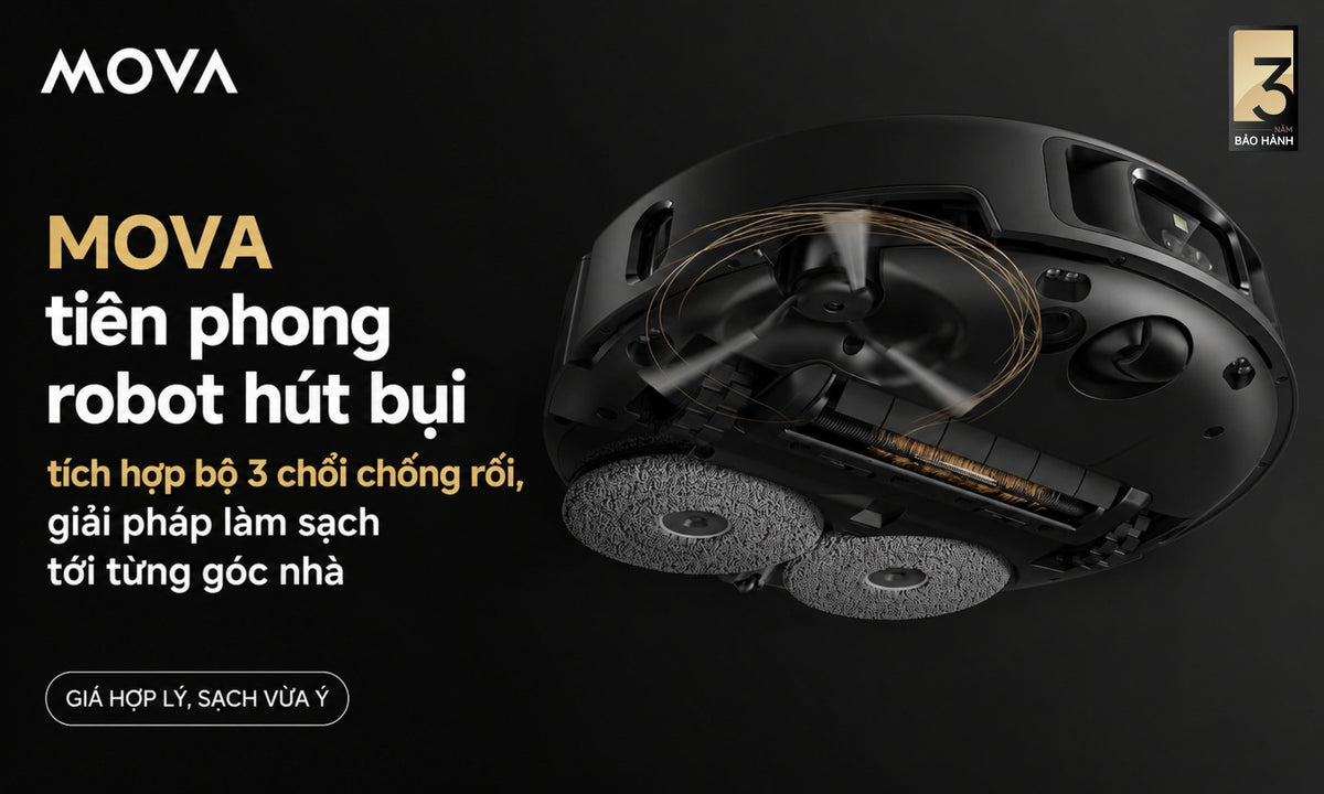 MOVA tiên phong robot hút bụi tích hợp bộ 3 chổi chống rối, giải pháp làm sạch tới từng góc nhà